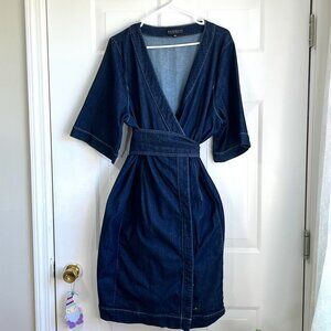 Eloquii Dark Wash Blue Denim Wrap Dress with Belt and Snaps Plus Size 20